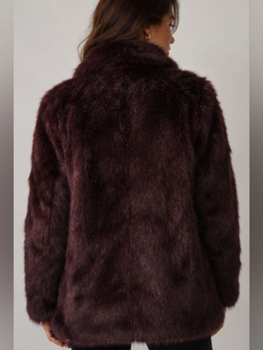 Burgundy Faux Fur Coat Plush Glam Old Money Mob Wife Statement Jacket Luxe - Picture 4 of 9